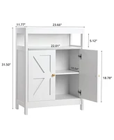 Bathroom Floor Cabinet Wooden Storage Organizer with 2 Doors