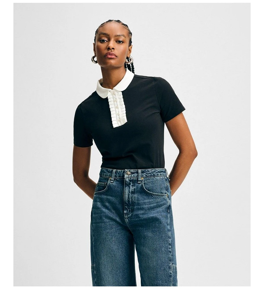 Isaac Mizrahi Women's Ruffle Detail Peter Pan Tee