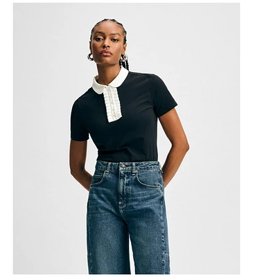 Isaac Mizrahi Women's Ruffle Detail Peter Pan Tee
