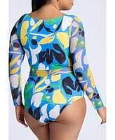 Eloquii Plus Tie Front Mixed Media One Piece Swimsuit
