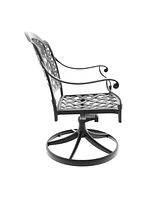 2 Cast Aluminum Swivel Patio Chairs, Black Frame, Random Color Cushions