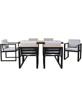 7-Piece Outdoor Dining Set, Table, Chairs, Cushions, Grey