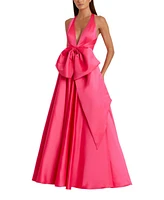 Mac Duggal Women's Sleeveless Deep V Satin Gown With Oversized Bow