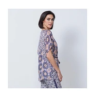 Etcetera Women's Tile Print Silk Blend Kimono Blouse Grenadines