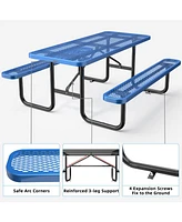 72" Expanded Metal Rectangular Picnic Table, Blue