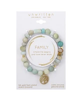 Unwritten Cubic Zirconia and Amazonite Stone Family Tree Stretch Bracelet