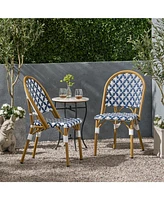 French Cafe Style Aluminum & Rattan Outdoor Chair Set
