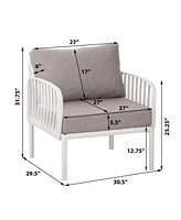 5-Piece Patio Set, Modern outdoor sectional with coffee table, cushions, white & gray