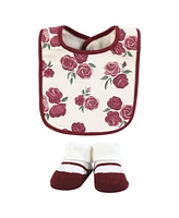Hudson Baby Infant Girl Cotton Bib and Sock Set, So Loved Roses, One Size