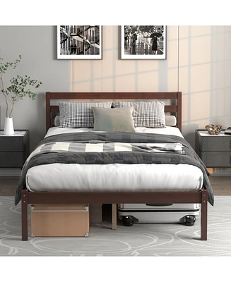 Twin Size Wood Platform Bed Frame with Headboard