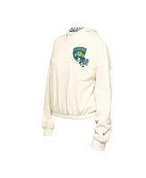 New Era Women's Cream Florida Panthers Glam Game Quarter-Zip Cropped Floral Hoodie Pullover Top