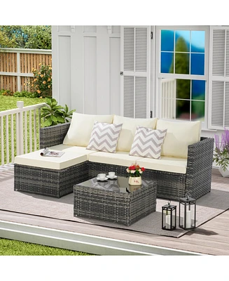 2-Piece Wicker Patio Set, L-Shaped, Ottoman, Lounger Table