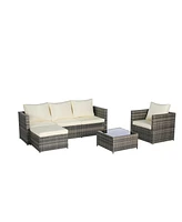 3-Piece Patio Set, Woven L-Shaped Sectional, Sofa, Lounger & Coffee Table