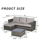2-Piece Wicker Patio Set, L-Shaped, Ottoman, Lounger Table