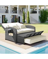 Pe Wicker Double Chaise Lounge, Adjustable, White + Cover
