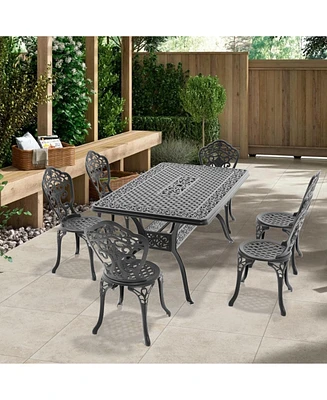 7-Piece Set Of All-Weather Cast Aluminum Dining Furniture Set With Black Frame