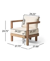 3pc Acacia Patio Set, Brown wash, Beige cushions