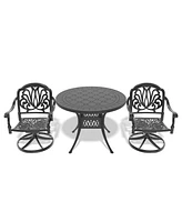 3-pc Cast Aluminum Dining Set, 2 Swivel Chairs, 39" Round Table, Black Frame