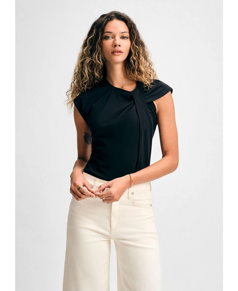 Isaac Mizrahi Women's Twist Neck Short Sleeve Tee