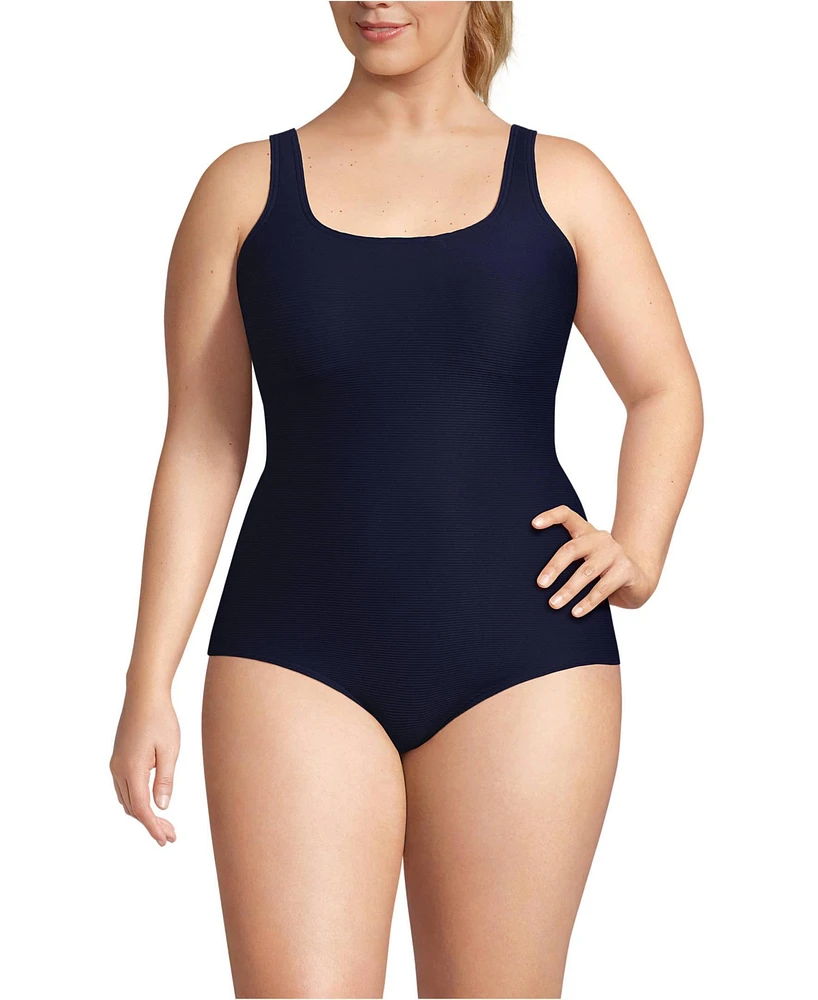 Lands' End Plus Tugless Low Leg Ribbed One Piece Swimsuit