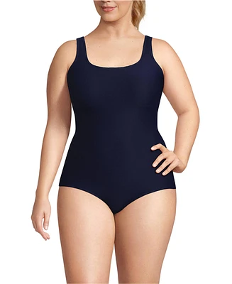 Lands' End Plus Tugless Low Leg Ribbed One Piece Swimsuit