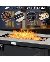 Gymax 9 Pcs Patio Rattan Furniture Set Fire Pit Table Storage Grey W/ Cover