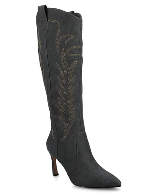 Journee Collection Women's Laramie Embroidery Detail Knee High Western Boots