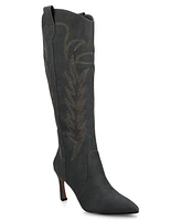 Journee Collection Women's Laramie Embroidery Detail Knee High Western Boots