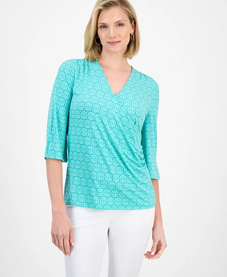 Jm Collection Women's Printed Faux-Wrap Top, Exclusively at Macy's