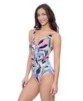 Profile by Gottex Women's Aura D Cup V Neck One Piece with Beaded Ladder Detail