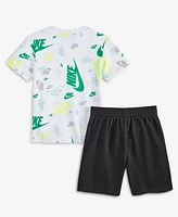 Nike Little Kids Printed T-Shirt & Lightweight French Terry Shorts, 2 Piece Set