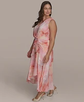 Donna Karan New York Plus Floral-Print Surplice Midi Dress