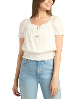 Bcx Juniors' Smocked-Hem Bubble-Sleeve Peasant Top