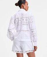 I.n.c. International Concepts Women's Cotton Eyelet Blouson-Sleeve Blouse, Exclusively at Macy's