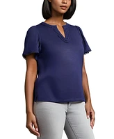 Jones New York Women's Drapey Split-Neck Short-Sleeve Top