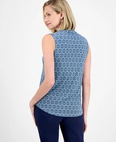 Jm Collection Women's Printed V-Neck Sleeveless Knit Blouse