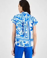I.n.c. International Concepts Women's Printed Short-Sleeve Surplice Blouse, Exclusively at Macy's