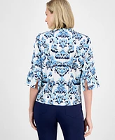Jm Collection Women's Printed Jacquard 3/4-Sleeve Top, Exclusively at Macy's