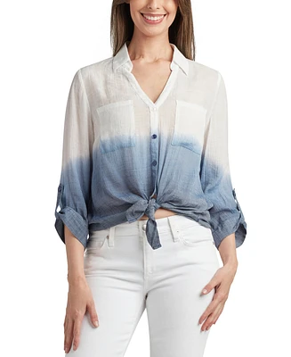 Bcx Juniors' Dip Dye Gauzy-Texture Button-Down Blouse