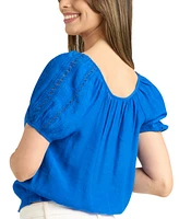 Bcx Juniors' Smocked-Hem Bubble-Sleeve Peasant Top