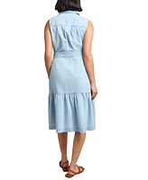 Jones New York Women's Cotton Tie-Waist Sleeveless Midi Shirtdress