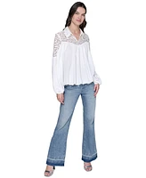 Karl Largerfeld Paris Women's Lace-Trimmed Tie-Neck Top