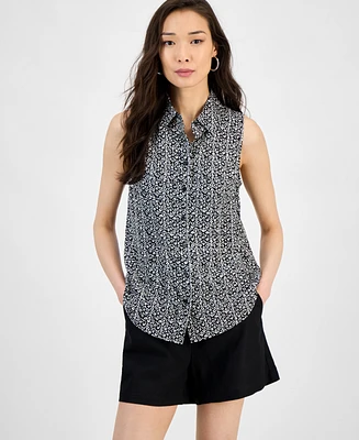 I.n.c. International Concepts Women's Printed Button-Down Sleeveless Blouse, Exclusively at Macy's