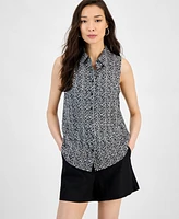 I.n.c. International Concepts Women's Printed Button-Down Sleeveless Blouse, Exclusively at Macy's