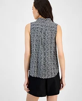 I.n.c. International Concepts Women's Printed Button-Down Sleeveless Blouse, Exclusively at Macy's