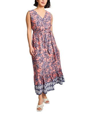 Jones New York Women's Printed Smocked-Waist Tiered Maxi Dress