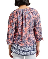 Jones New York Women's Mixed-Print Split-Neck Top