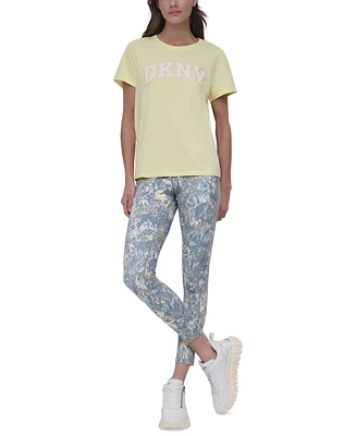 Dkny Women's Active Rhinestone-Logo Distressed Crewneck Cotton T-Shirt