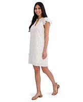 London Times Petite Cotton Eyelet-Embroidered Mini Dress