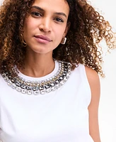 I.n.c. International Concepts Women's Embellished-Neckline Cotton Tank Top, Exclusively at Macy's